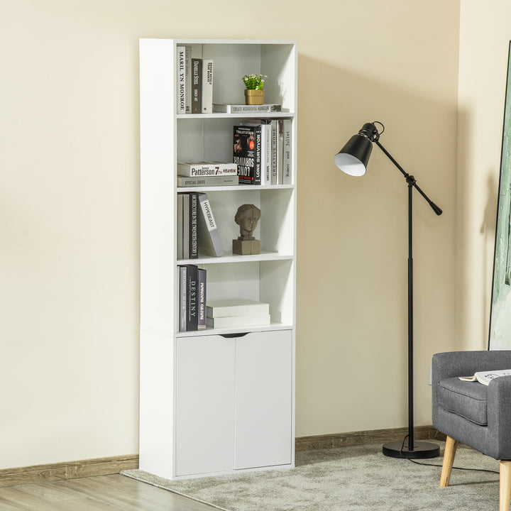 HOMCOM 2 Door 4 Shelves Tall Bookcase Modern Storage Cupboard Display Unit for Living Room Study Bedroom Home Office Furniture White | Aosom UK