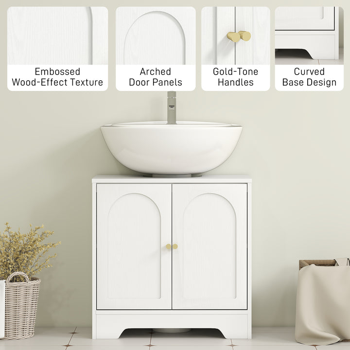 Under Sink Bathroom Cabinet with 2 Arch Doors - White