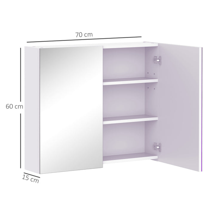 Mirror Cabinet, Wall Mount Bathroom Storage Cabinet with Adjustable Shelf, Double Door Cupboard, 70 x 15 x 60 cm, White