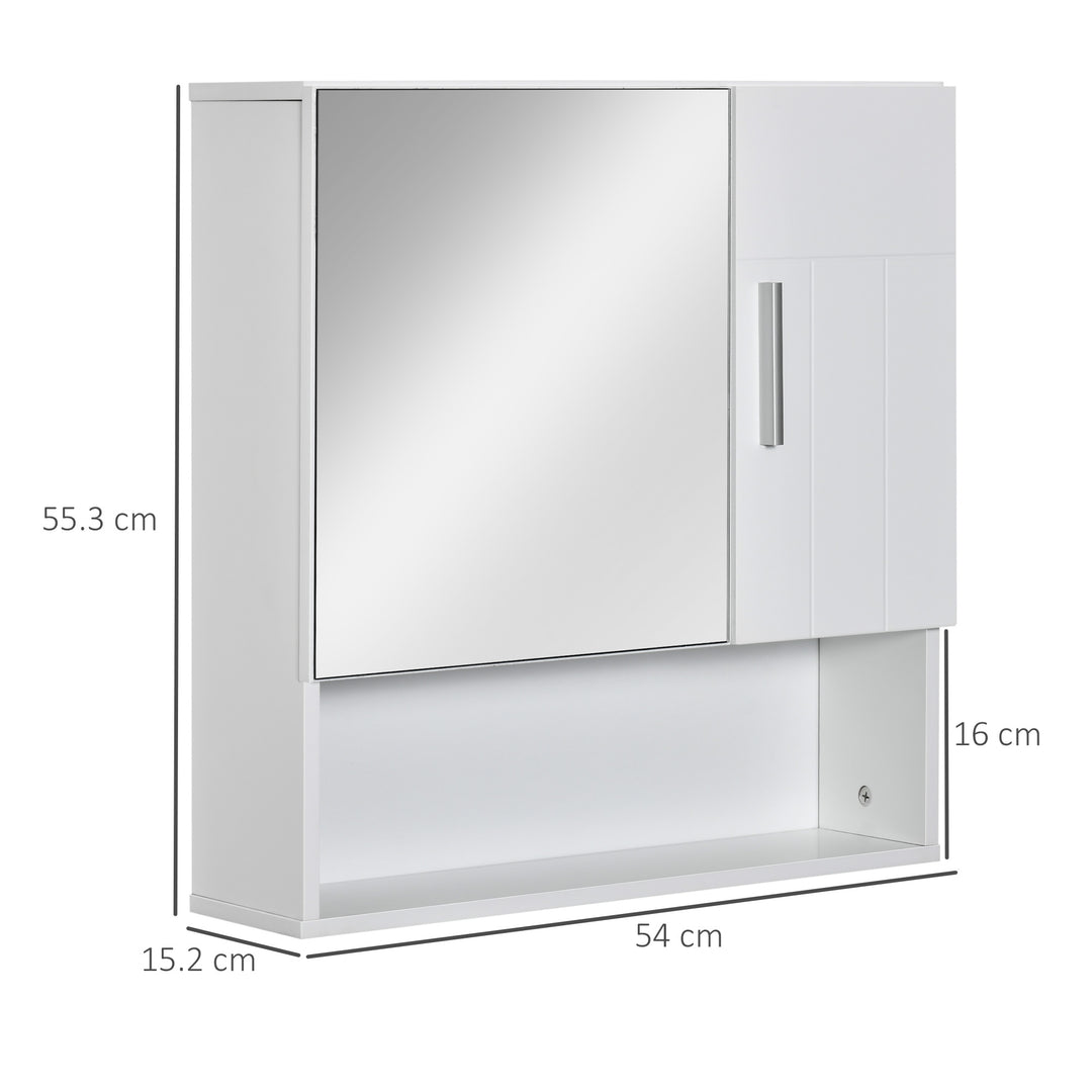 MCL Bathroom Mirror Cabinet, Wall Mounted Storage Cupboard Organizer with Double Doors and Adjustable Shelf, White