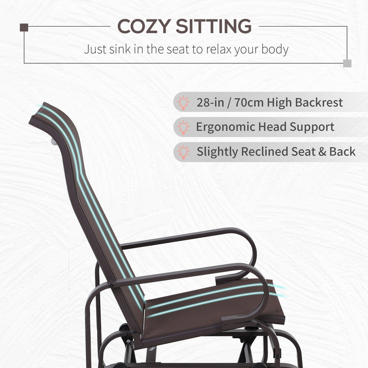 Outdoor Gliding Rocking Chair with Sturdy Metal Frame Garden Comfortable Swing Chair, Brown