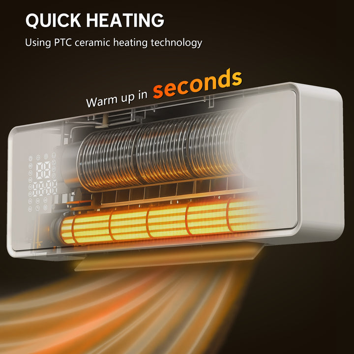 2000W Ceramic Electric Heater with Fan, Adjustable Thermostat, Wall Mo