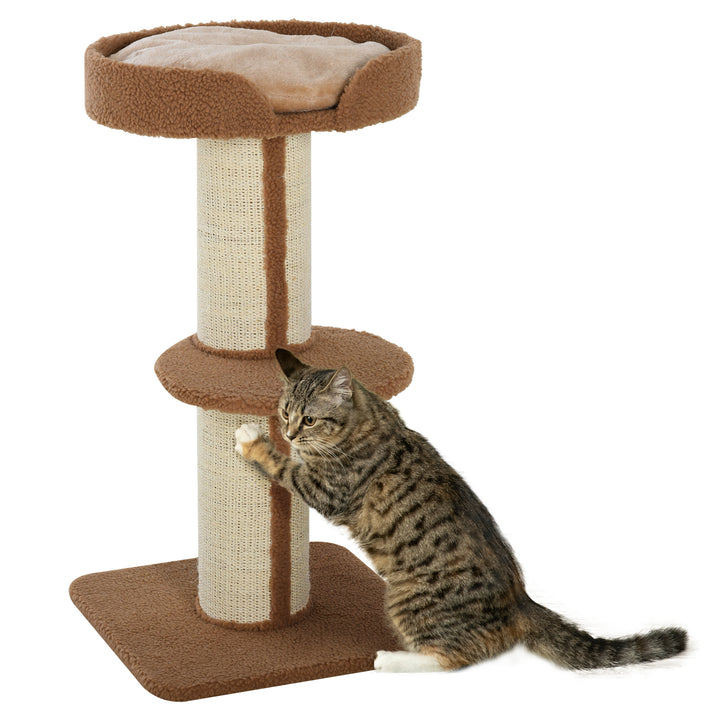 PawHut Cat Tree with Perches, Sisal Scratching Posts & Lamb Cashmere, Activity Centre, Brown | Aosom UK