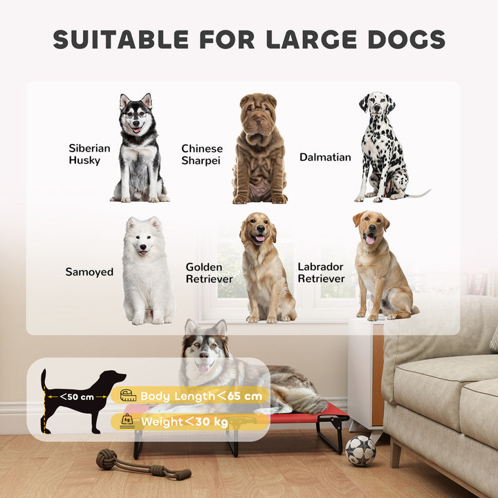 Portable Raised Dog Bed, Elevated Pet Cot with Breathable Mesh for Indoor Outdoor, for Large Dogs, Red