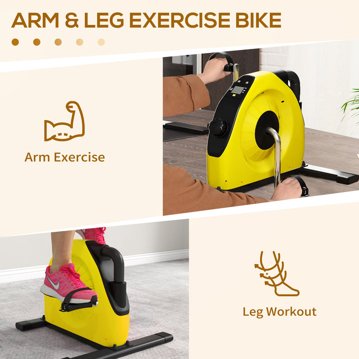 SPORTNOW Mini Exercise Bike, Portable Pedal Exerciser with LCD Display for Legs and Arms Rehabilitation and Therapy, Yellow