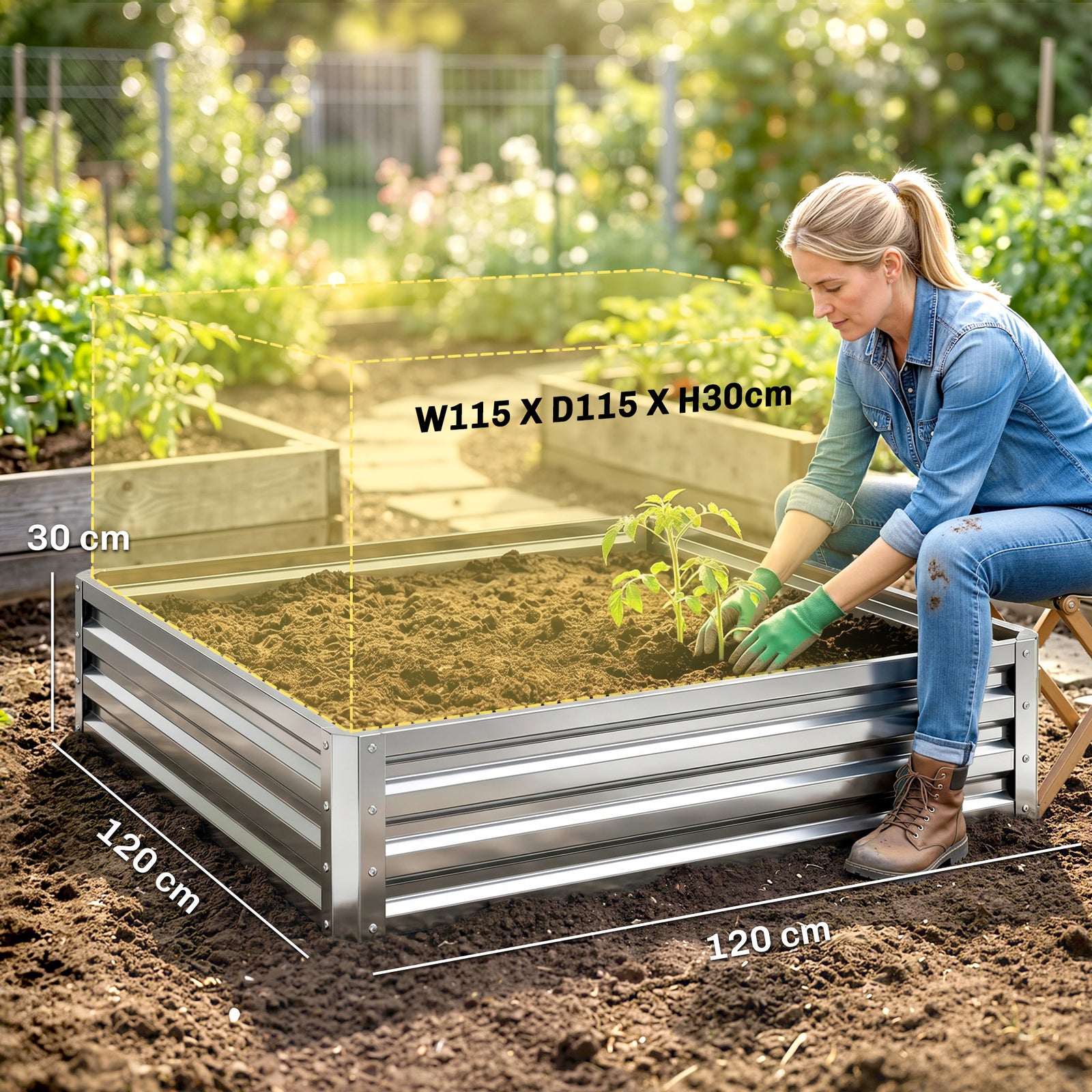 Square Raised Garden Bed Box with Weatherized Steel Frame for Vegetabl