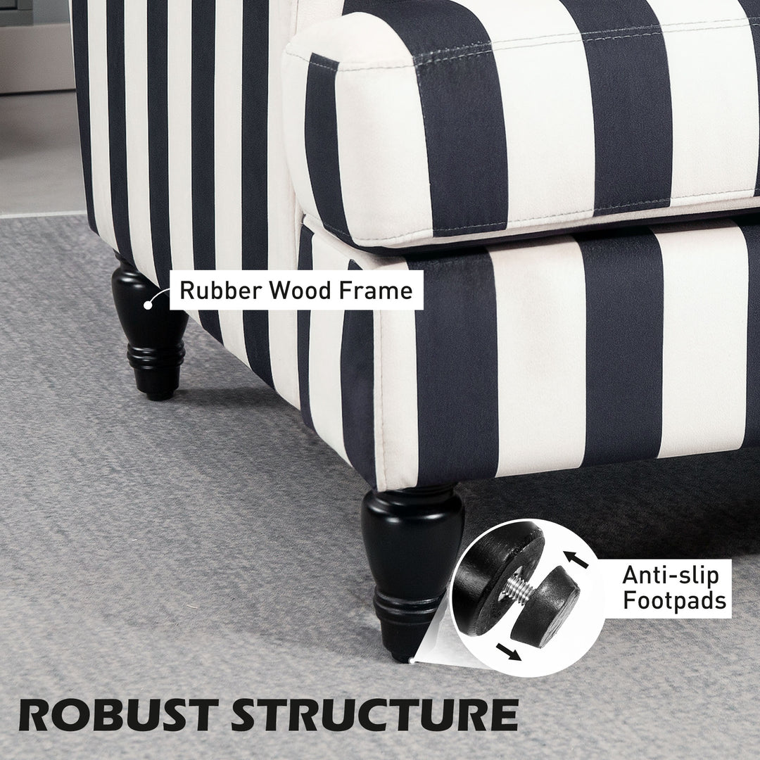 Modern Cuddle Chair, Velvet Single Sofa Armchair with Stripe, Turned Legs and Wide Seat, Upholstered Snuggle Chair for Living Room, Bedroom, Black and White