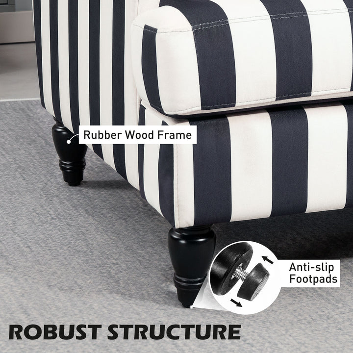 Modern Cuddle Chair, Velvet Single Sofa Armchair with Stripe, Turned Legs and Wide Seat, Upholstered Snuggle Chair for Living Room, Bedroom, Black and White