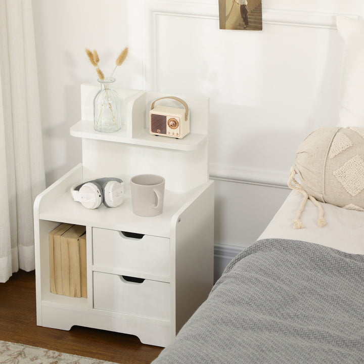 MCL Bedside Table, Small Bedside Cabinet with 2 Drawers and Storage Shelves, Modern Nightstand for Bedroom, White