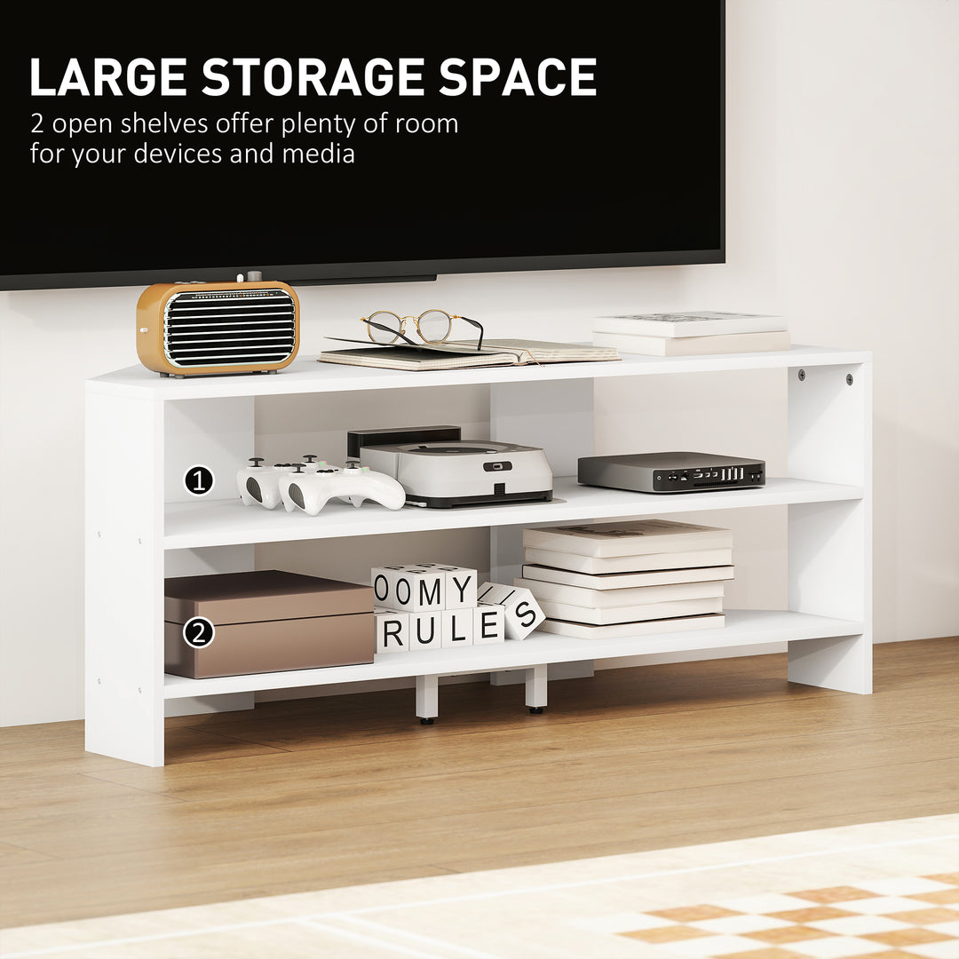 Corner TV Stand with 2 Open Shelves for 47 Inch TV - White