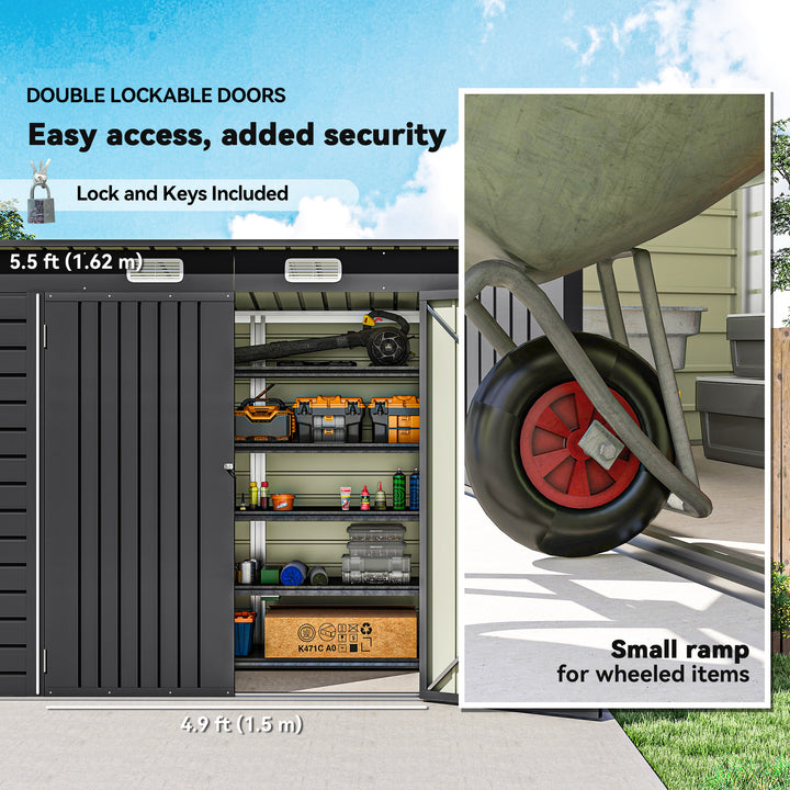 3.7 x 7.9ft Galvanised Steel Shed, with Latched Door and Padlock - Grey