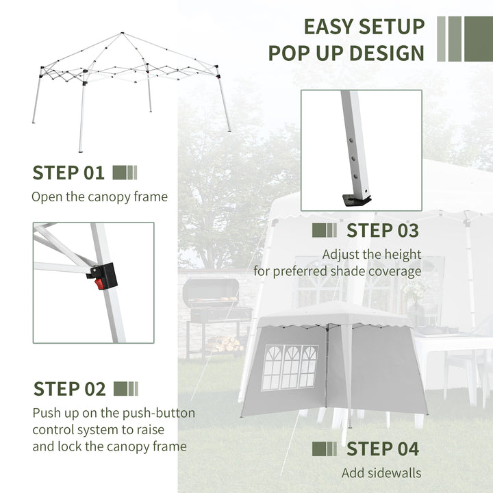 Outsunny 2.9 x 2.9m Pop Up Gazebo with 2 Sides, Slant Legs and Carry Bag, Height Adjustable UV50+ Party Tent Event Shelter for Garden, Patio, White