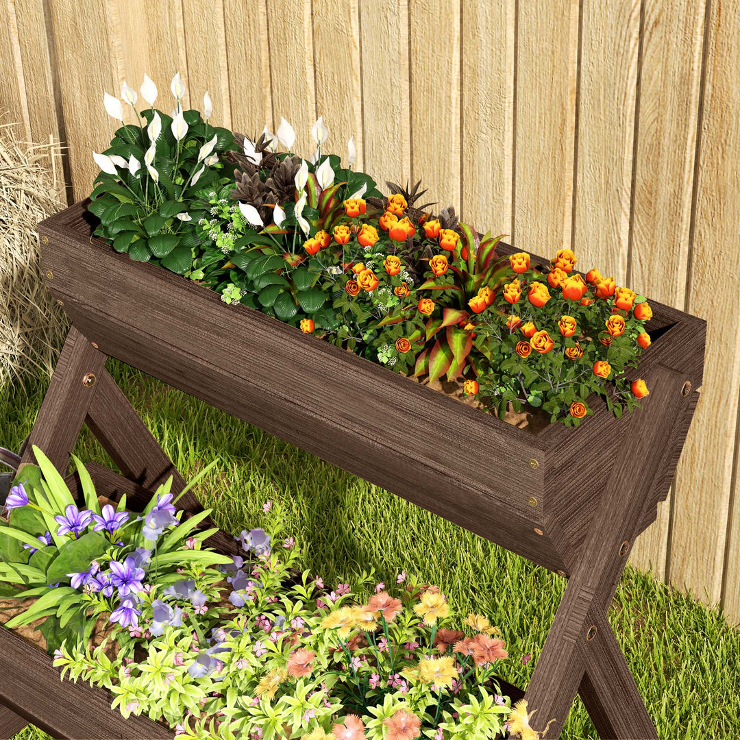 3 Tier Raised Garden Bed Wooden Elevated Planter Box Kit, 66L for Flower, Vegetable, Herb, 65x75x78cm, Tan