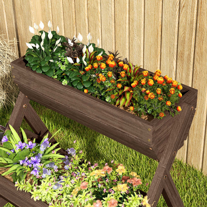 3 Tier Raised Garden Bed Wooden Elevated Planter Box Kit, 66L for Flower, Vegetable, Herb, 65x75x78cm, Tan