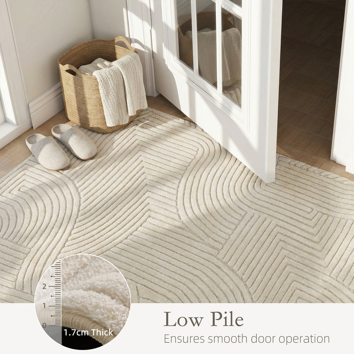 Modern Geometric Rug, Thick Plush, Non-Slip, 200 x 140 cm, Cream, Livi
