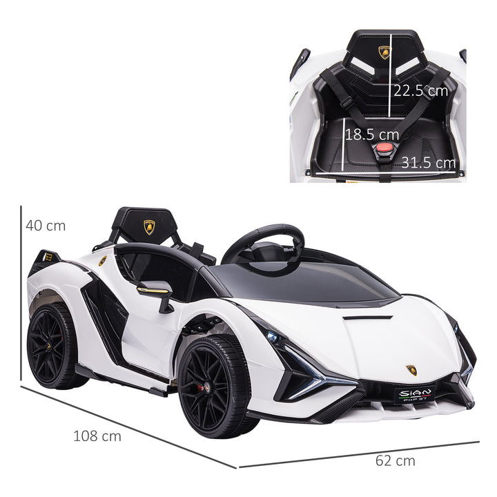 HOMCOM Compatible 12V Battery-powered Kids Electric Ride On Car Lamborghini SIAN Toy w/ Remote Control Lights MP3 for 3-5 Years Old White | Aosom UK