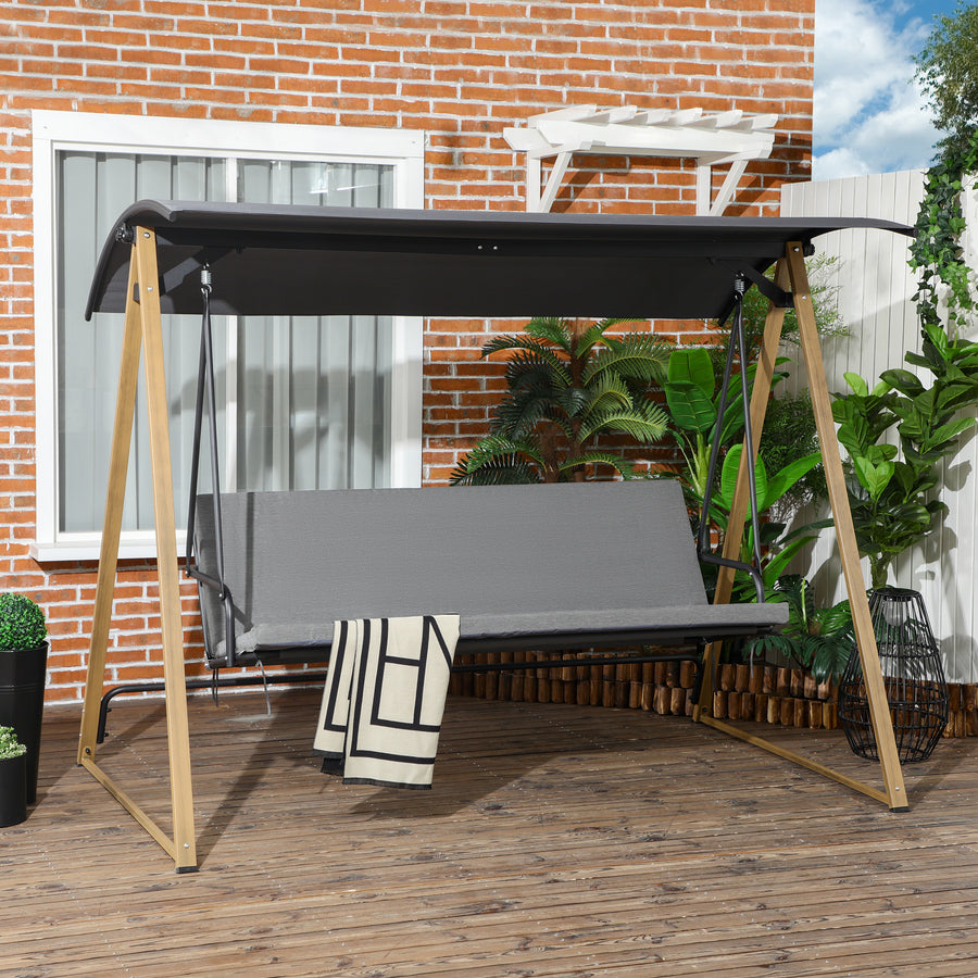 3 Seater Swing Chair, Garden Swing Bench with Adjustable Canopy, Cushioned Seat and Weather Resistant Steel Frame for Patio, Yard