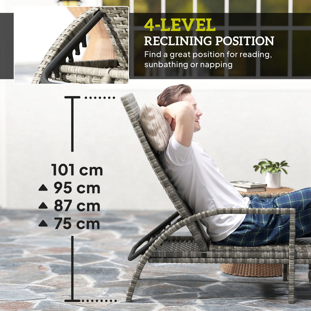Reclining Rattan Lounger, with Extending Footrest - Grey
