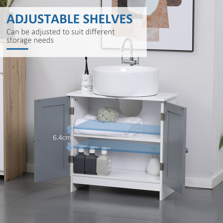 kleankin Bathroom Under Sink Cabinet, Pedestal Storage Unit with Adjustable Shelf, Grey and White