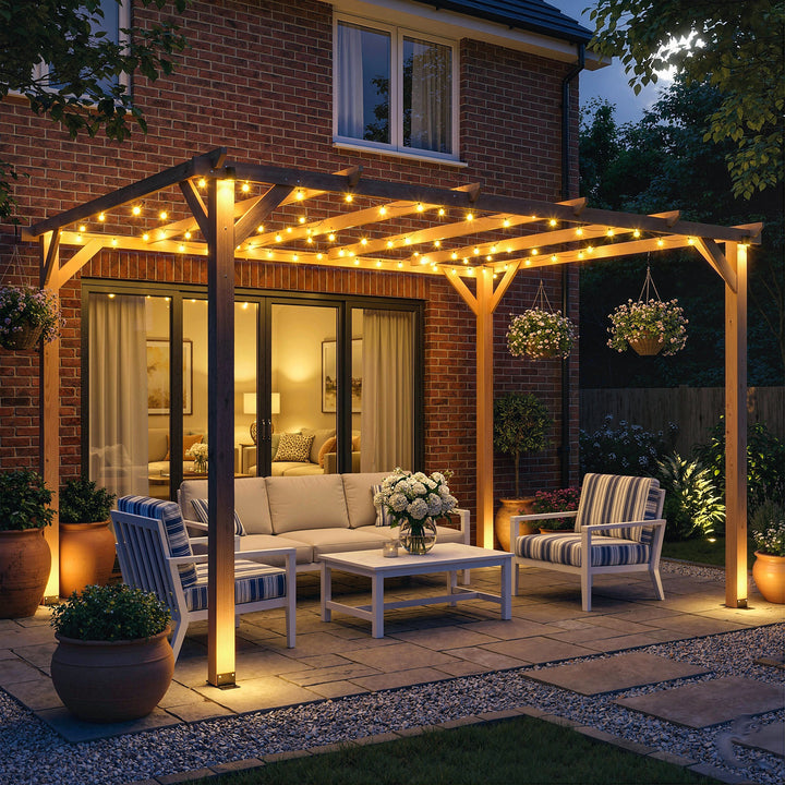 4 x 3 m Wooden Pergola Kit, Garden Pergola Gazebo Grape Trellis with Triangle Supports, 6 Beams