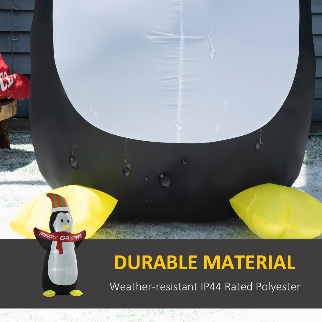 8ft Inflatable Penguin & Christmas Banner Decoration w/ Inner LED Lights Indoor Outdoor Weather-Resistant Shell Fun Cute