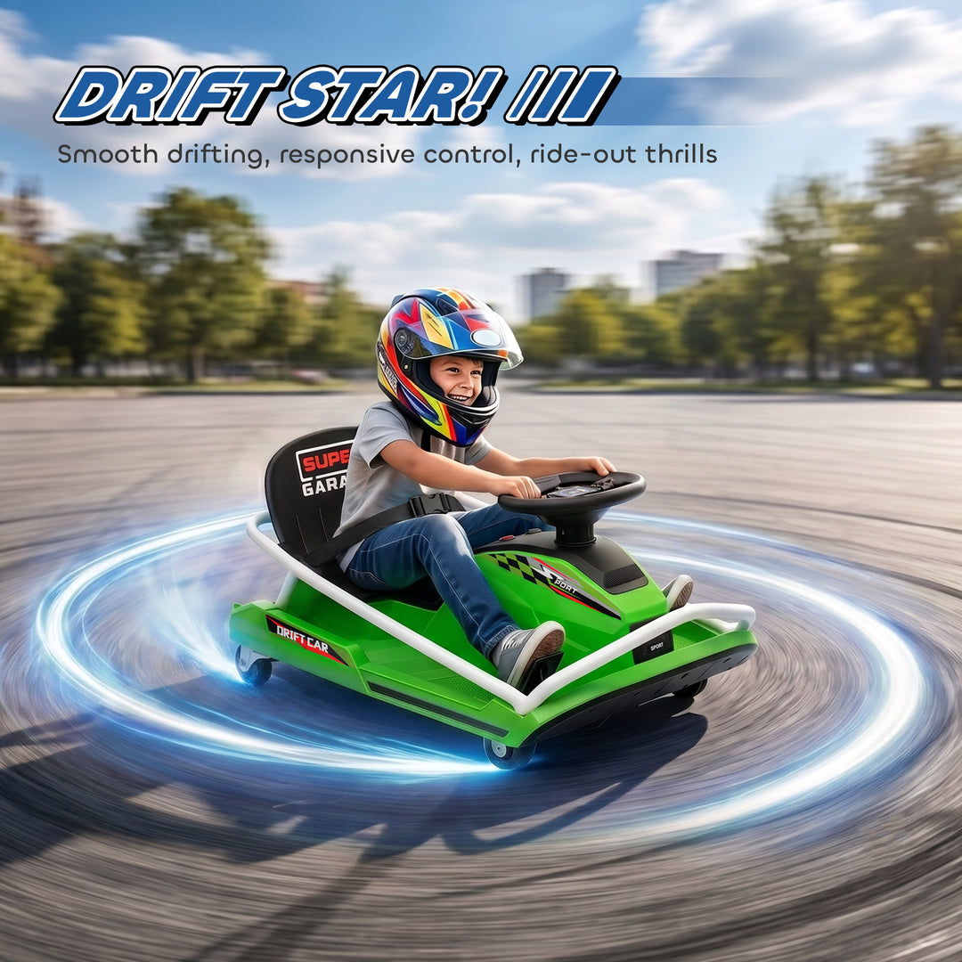 24V Electric Go Kart for Kids with Drift Mode, 300W Brushless Motor, S