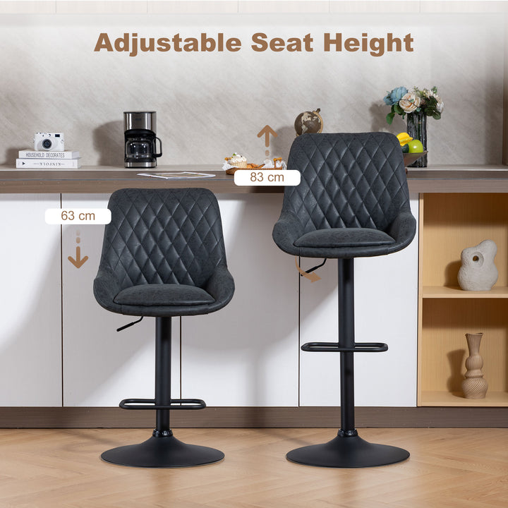 Set of Two Faux Leather Retro Bar Stools - Black