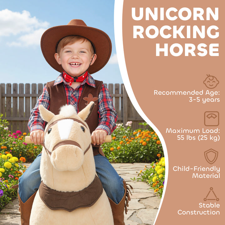 Rocking Horse, Plush Ride On Horse with Rolling Wheels &amp; Saddle, Ride 