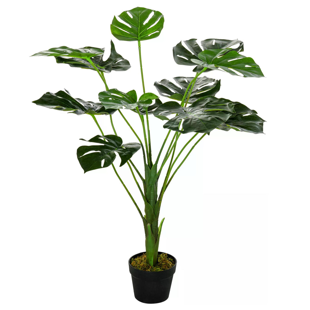 Outsunny Artificial Greenery: Lifelike Monstera Deliciosa Plant with 13 Leaves & Pot for Indoor/Outdoor Décor | Aosom UK