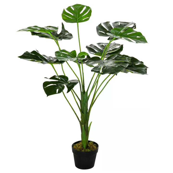 Outsunny Artificial Greenery: Lifelike Monstera Deliciosa Plant with 13 Leaves & Pot for Indoor/Outdoor Décor | Aosom UK