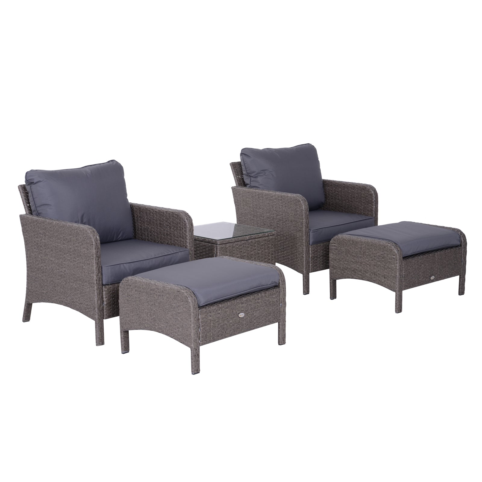2-Seater Rattan Furniture Set, Steel Frame-Grey