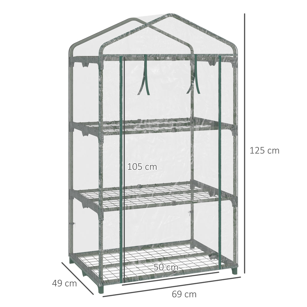 Outsunny 3 Tier Mini Greenhouse Portable Garden Grow House with Roll Up Door and Wire Shelves, 69L x 49W x 125H cm, Clear