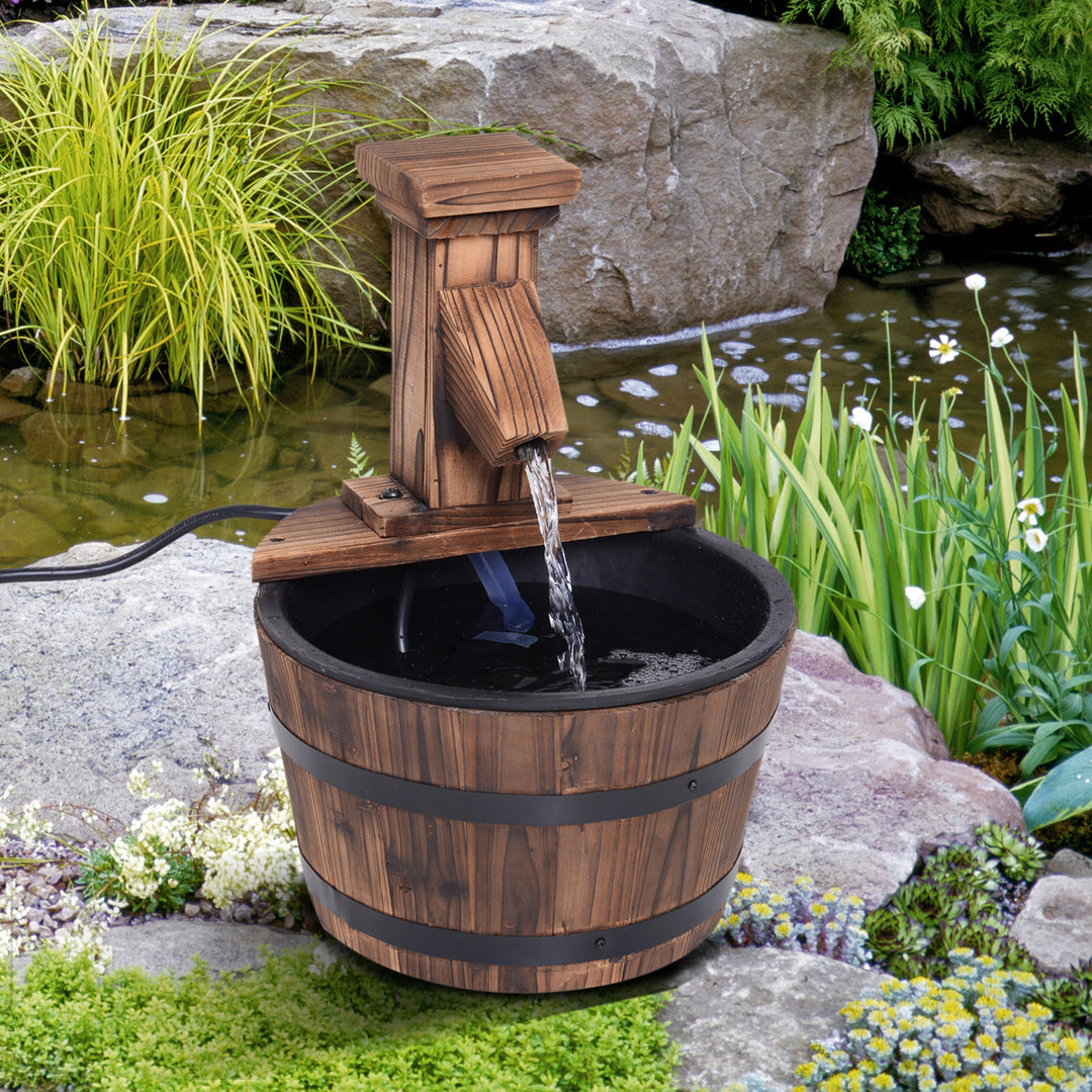 Wood Barrel Patio Water Fountain Garden Decorative Ornament Water Feature with Electric Pump