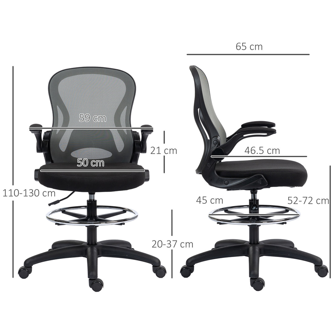 Adjustable Mesh Standing Desk Chair with Flip-up Armrests Lumbar Support Armrests Adjustable Footrest Ring, Dark Grey