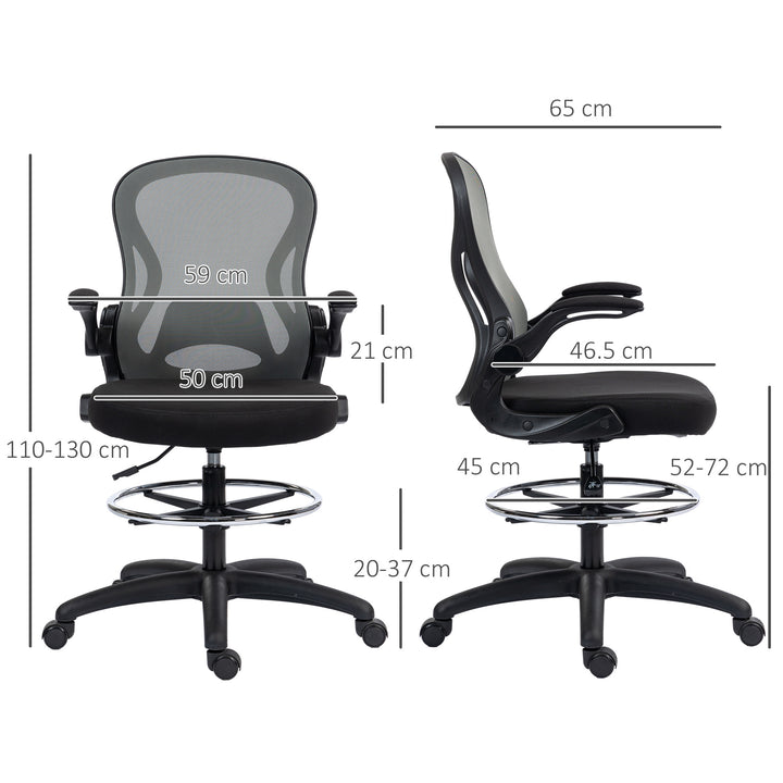 Adjustable Mesh Standing Desk Chair with Flip-up Armrests Lumbar Support Armrests Adjustable Footrest Ring, Dark Grey