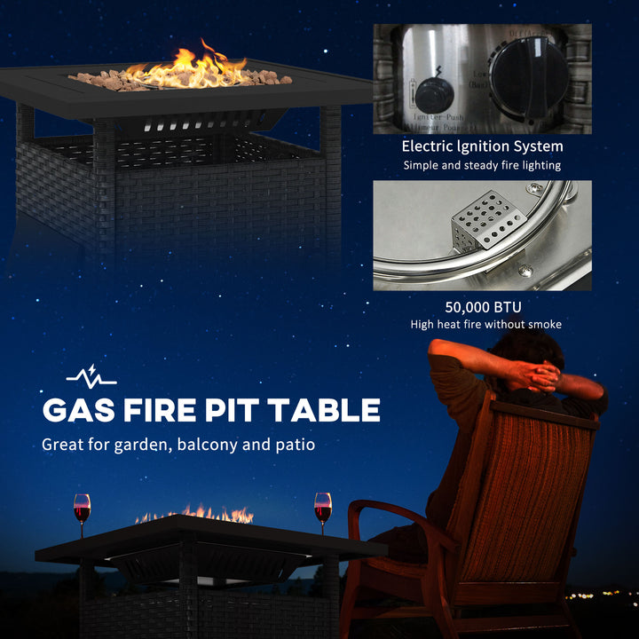 72.5 x 72.5cm 50,000 BTU Fire Pit Table, with Cover - Black