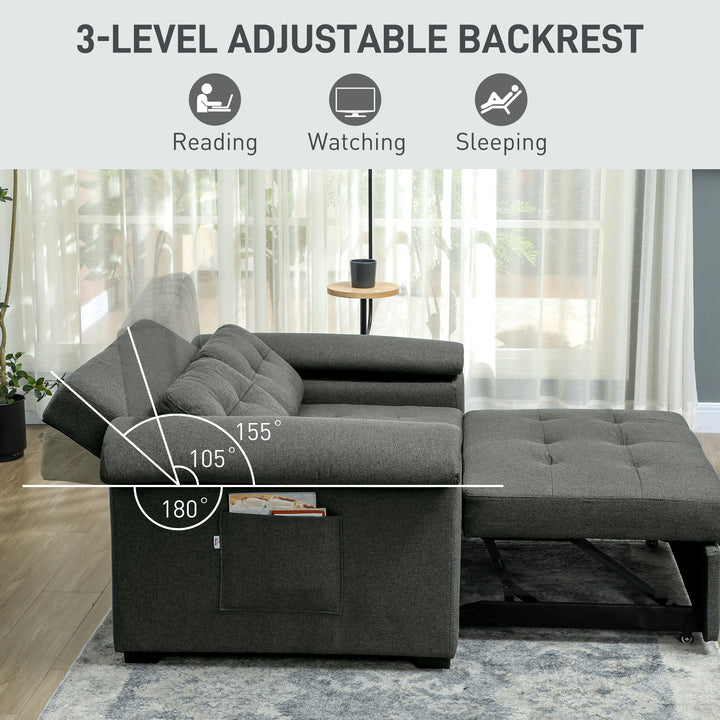 Pull Out Sofa Bed, Fabric 2 Seater Click Clack Sofa Bed Settee with 2 Pocket Springs, Convertible Sofa Couch with Pillows and Side Pockets for Living Room, Home Office, Charcoal Grey