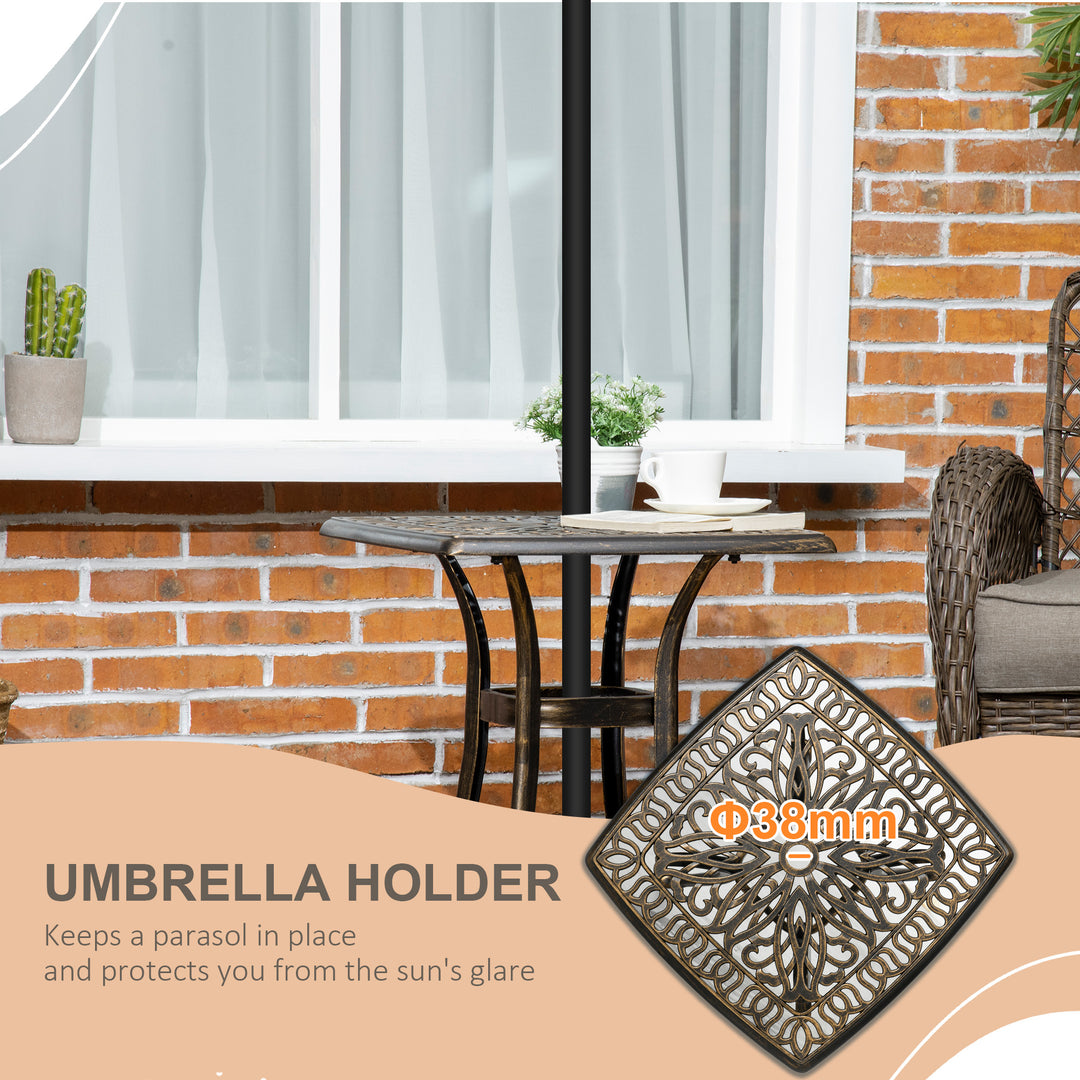 Outdoor Patio Side Table with 38mm Dia. Umbrella Hole, Cast Aluminium Patio coffee Table, 54 x 54cm, Bronze Tone