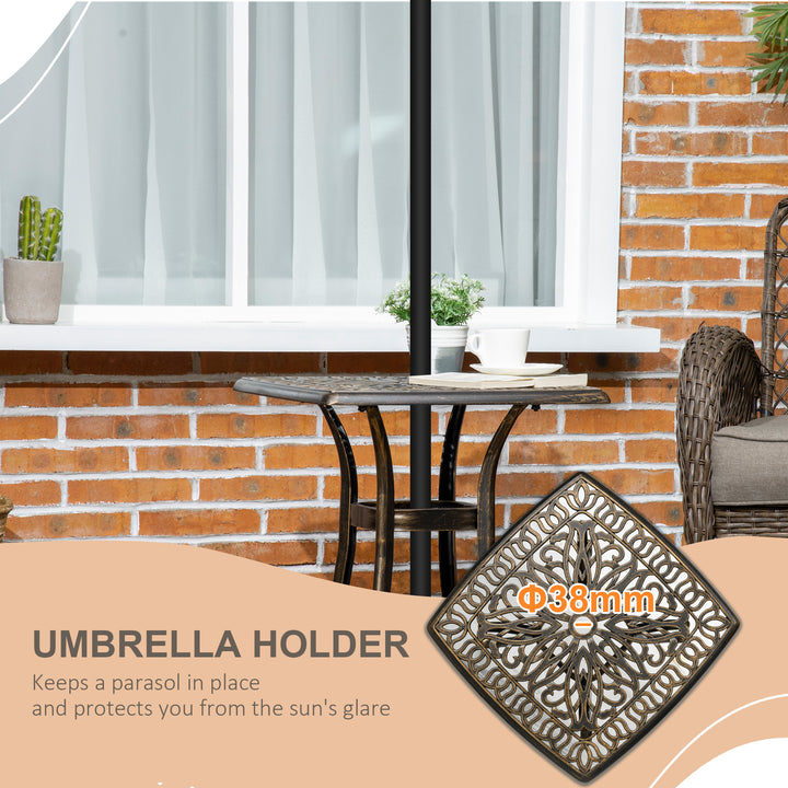Outdoor Patio Side Table with 38mm Dia. Umbrella Hole, Cast Aluminium Patio coffee Table, 54 x 54cm, Bronze Tone