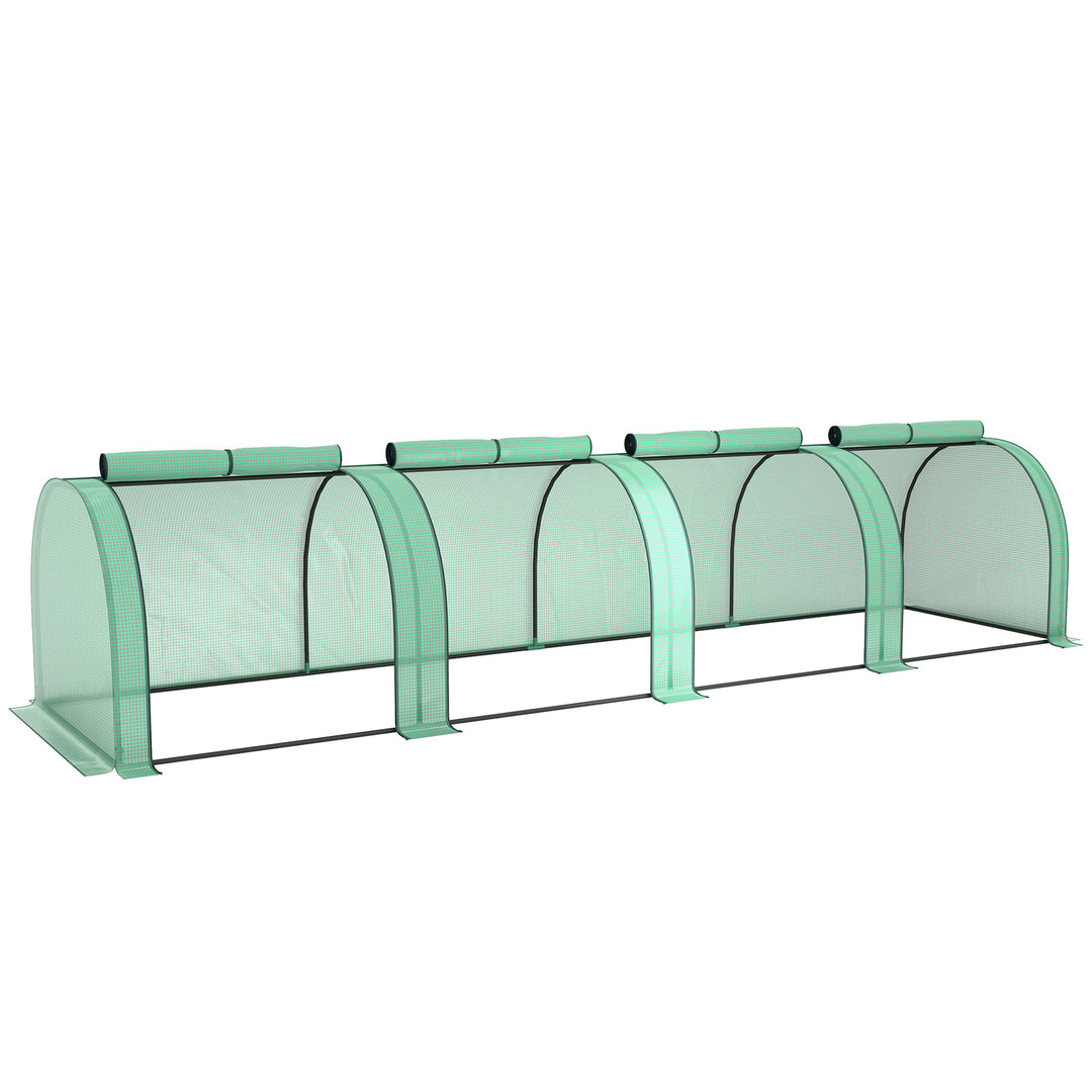 Mini Greenhouse, Small Polytunnel Green House with Zipped Doors, Steel Frame for Garden Backyard, 395 x 100 x 80cm, Green