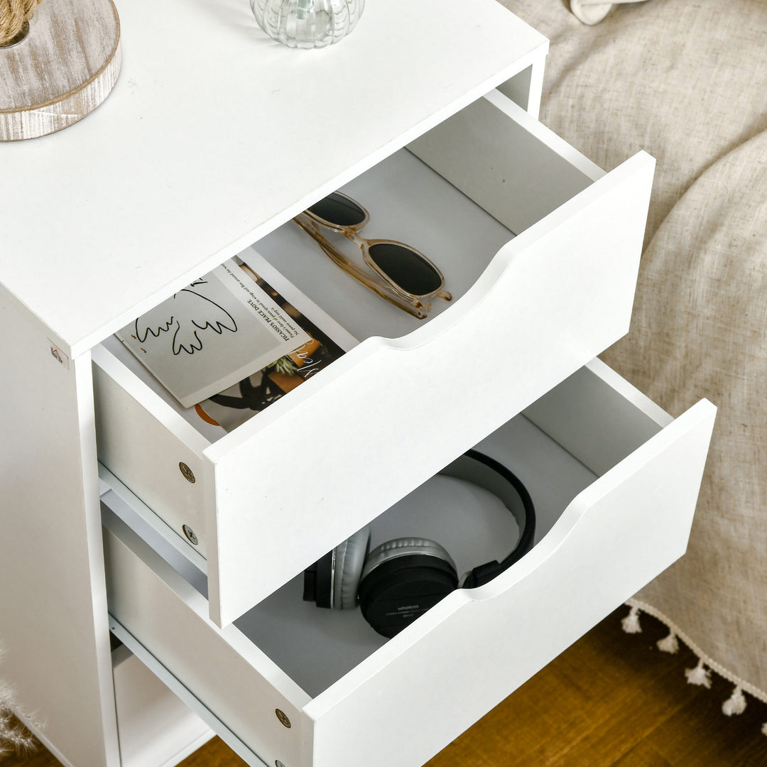 Bedside Table, Bedside Cabinet with 3 Drawers, Small Side Table with Wood Legs and Cut-out Handles for Bedroom, Cream White