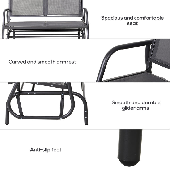 2-Person Outdoor Glider Bench Patio Double Swing Gliding Chair Loveseat w/Power Coated Steel Frame for Garden Patio Porch, Grey
