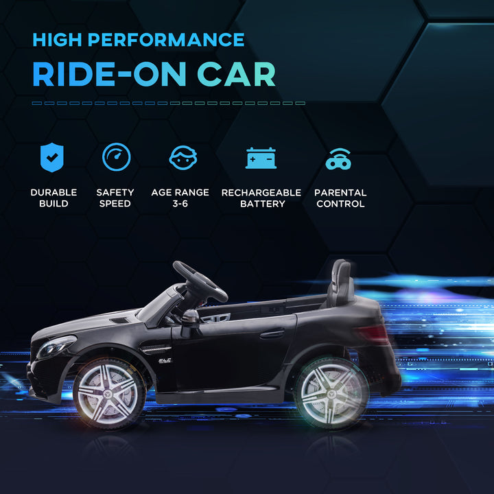 Benz SLC 300 Licensed 12V Kids Electric Ride On, with Music, Remote Control, LED Headlights, Horn, Black
