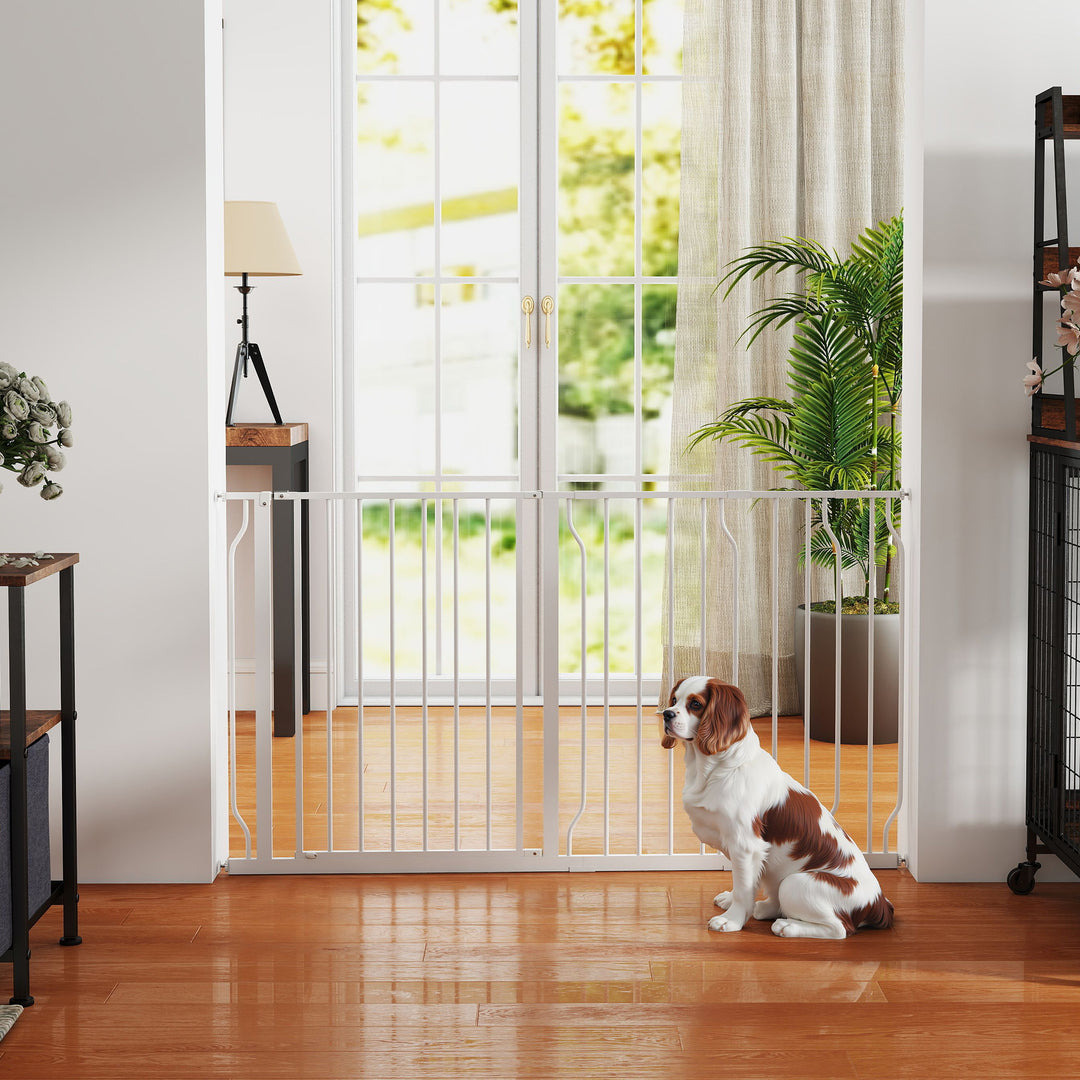 Extra Wide Dog Safety Gate, with Door Pressure, for Doorways, Hallways, Staircases - White