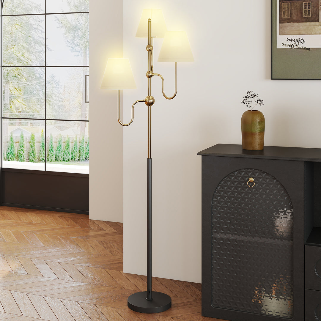 Floor Lamp, 165 cm Tall Standing Lamp with 3 Light and Foot Switch for Living Room, Bedroom, Bedside, Office, E27 Base Without Bulb (40W Max)