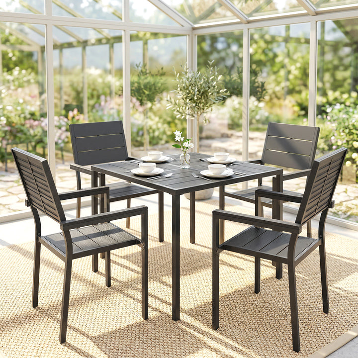 5 Pieces Garden Dining Set, Garden Table and Chairs Set for 4 with Squ
