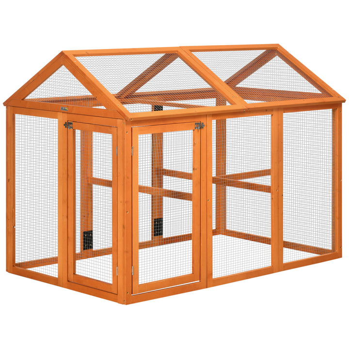 PawHut Chicken Run Coop, Wooden Chicken House for 1-3 Chickens, Hen House Duck Pen Outdoor w/ Combinable Design, Orange