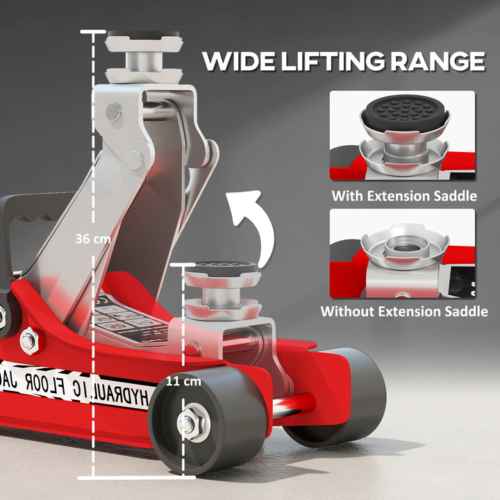 Hydraulic Low Profile Floor Jack, 2.5 Tonne Heavy Duty Steel Trolley Car Jack Lift with 80-360 mm Lifting Range, Wheels, Top Handle, Red