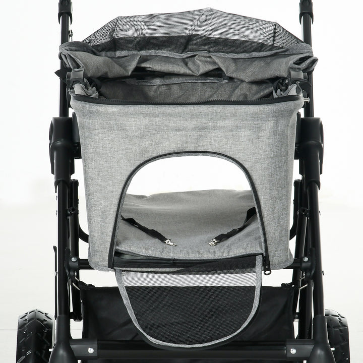 MCL Dog Pram Pet Stroller for Small Dogs Cats, Foldable Dog Pushchair Trolley with Detachable Pet Carrier Bag, Shock Absorber, Adjustable Handlebar, Grey