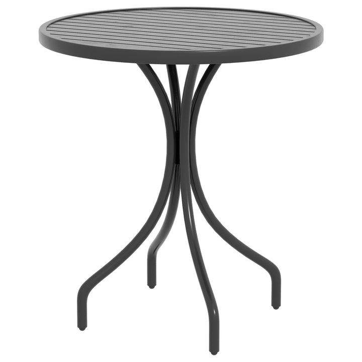 Outsunny Garden Side Table: 66cm Round Patio Accent with Metal Frame & Slatted Top, Jet Black | Aosom UK